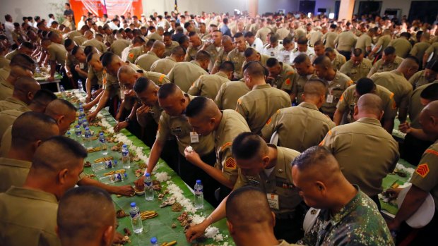 Philippine marines during President Rodrigo Duterte's visit to their headquarters on Tuesday.