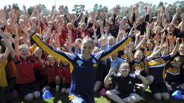 Erin Osborne at the launch of a new ACT girls' cricket competition at Kippax Oval.