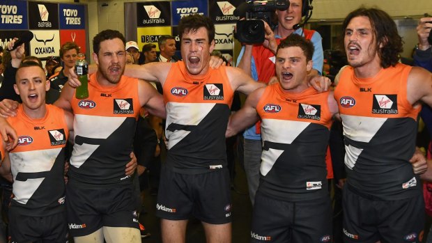 GWS Giants forward Jeremy Cameron belts out the Giants song.