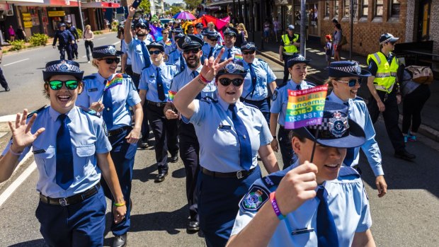Uniformed Queensland Police marched in the Brisbane Pride Festival for the first time in 2015.
