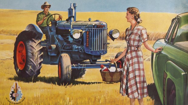 An assumption of women's role on the farm is displayed in advertising material for tractors.