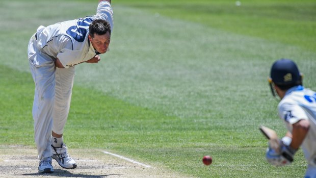 Ace of pace: Victorian fast bowler Chris Tremain in action on day three.