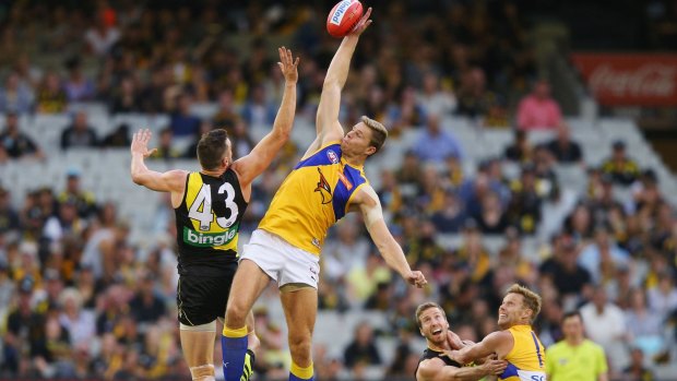 Raising a ruckus: Todd Elton goes up against Nathan Vardy of the Eagles.