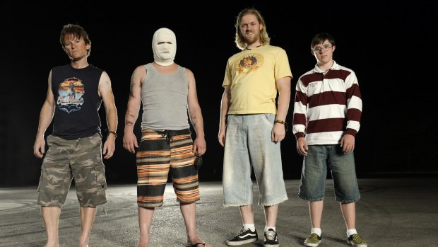 Black comedy about the Cronulla riots ... Damon Herriman, left, and Justin Rosniak in <i>Down Under</i>.