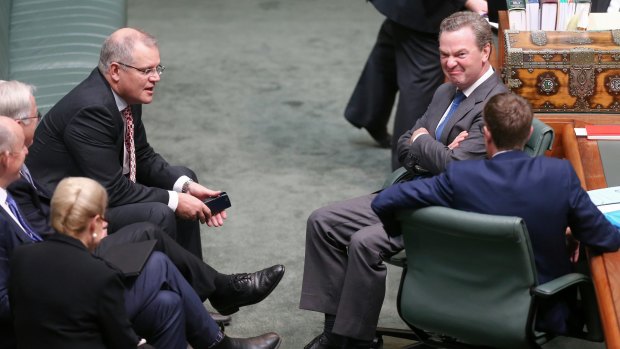The government's leader of the house, Christopher Pyne (right), did not try to defend Mr Brough but instead gagged the debate in Parliament.
