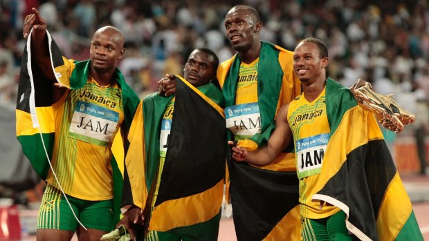 Jamaica's gold medal winning relay team in 2008.