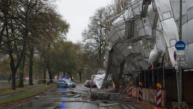 A scaffolding collapsed in the district of Schoeneberg in Berlin, Germany.