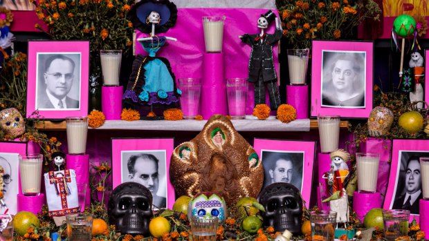 An altar, or ofrendas, set up to celebrate the Day of the Dead festival.