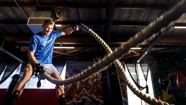 Canberra boxer David Toussaint training in the lead-up to his fight on the Manny Pacquiao-Jeff Horn card in Brisbane on July 2. Photo: Sitthixay Ditthavong