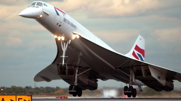 The last British Air Concorde flight to land at New York's John F. Kennedy Airport comes in for a landing on October 23, 2003.