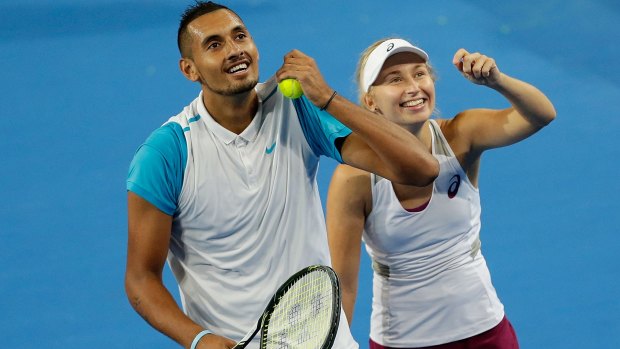 Through to the final ... Nick Krygios and Daria Gavrilova of Australia Green have beaten Carline Garcia and Kenny De Schepper of France during day six of the 2016 Hopman Cup at Perth Arena.