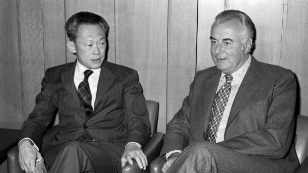 Lee Kuan Yew with then Australian prime minister Gough Whitlam in 1975.