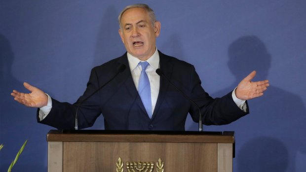 Israeli Prime Minister Benjamin Netanyahu speaks to US Jewish leaders  in Jerusalem  on Wednesday.