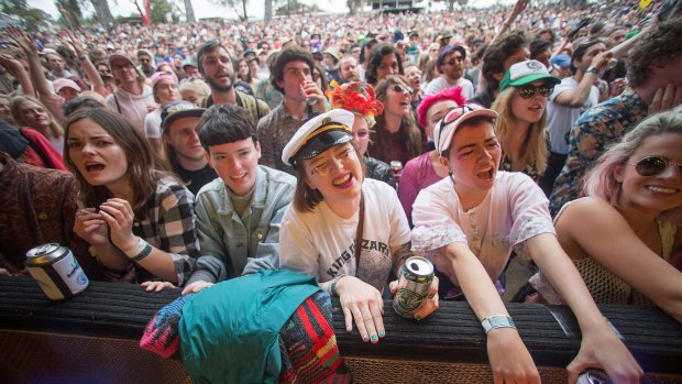 Young people enjoying watching Angel Olsen at the Meredith Music Festival.