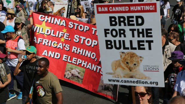 Activists march to the Convention on International Trade in Endangered Species of Wild Fauna and Flora, (CITES) in Johannesburg on Saturday.