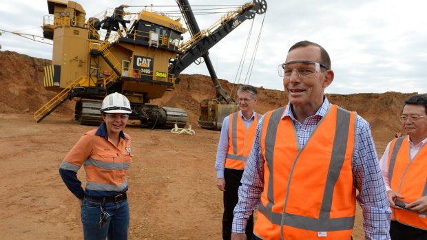 Tony Abbott, at the Caval Ridge coal mine last year, said: "Coal is essential for the prosperity of Australia."