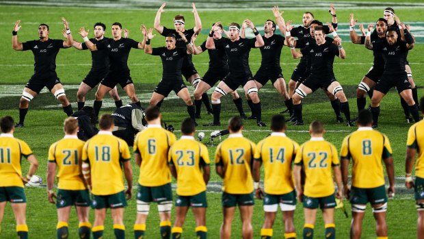 Time for a tribute: The All Blacks perform the haka during the Bledisloe Cup match at Eden Park in August