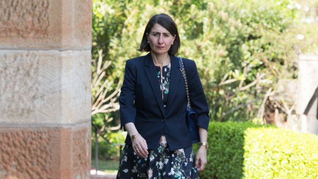 NSW Premier Gladys Berejiklian arrives at the funeral of Lady (Mary) Fairfax.