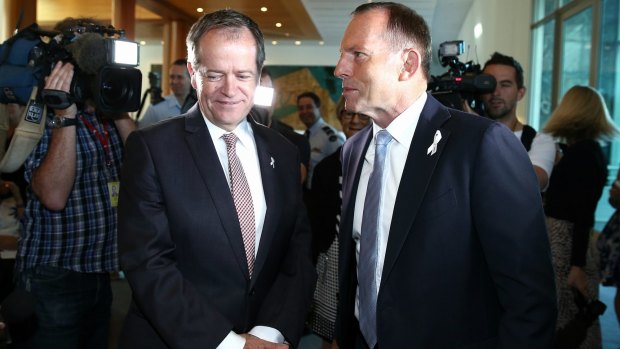 Opposition Leader Bill Shorten and Prime Minister Tony Abbott on Tuesday morning.
