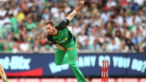 John Hastings of the Stars bowls during the Big Bash League match against the Hobart Hurricanes.