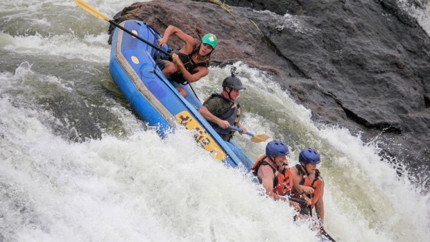 Down the face of a rapid on the White Nile.