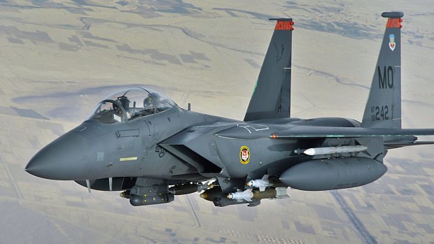 File image showing a US F-15E Strike eagle in-flight.