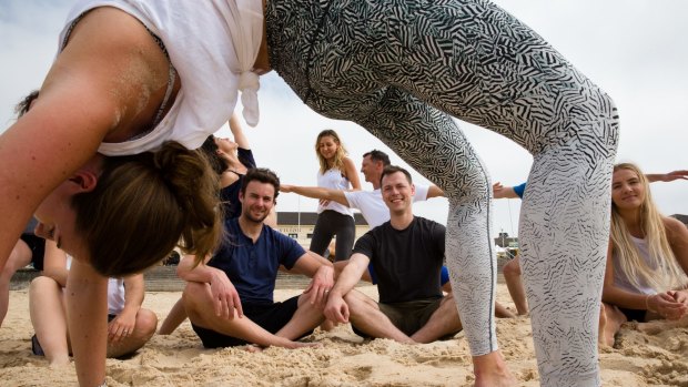Lululemon's Kyle Housman and Ben Jackson on Bondi Beach, where the label will launch its first concept store outside of North America.