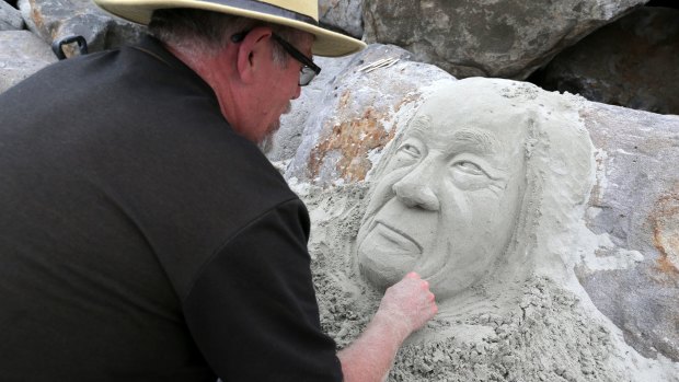 Sand sculptor Richard, from Ballarat, has been spending his holiday time on East Beach in Port Fairy creating ephemeral artworks. Picture: 