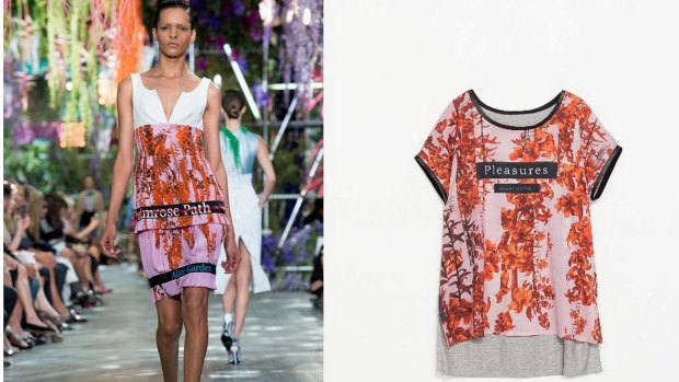 A Dior dress compared with a Zara T-shirt design.