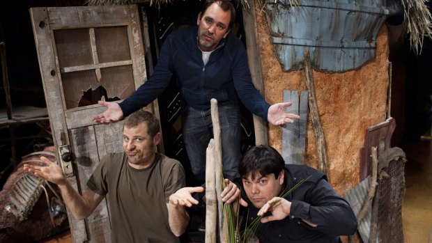 Dynamic trio: <I>The Book of Mormon</i> collaborators (from left) Matt Stone, Trey Parker and Robert Lopez.