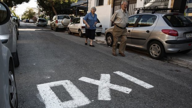 The word Oxi (no) has been plastered across Athens.