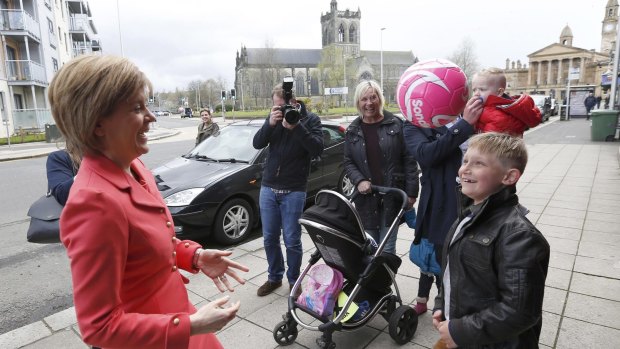 Scotland's First Minister Nicola Sturgeon campaigns in Paisley, Scotland.