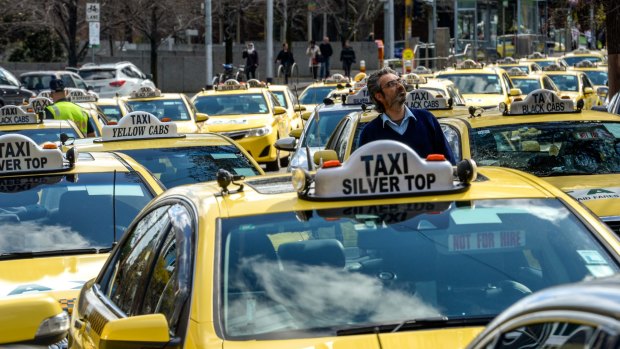 Taxi drivers protesting over the UberX App that they say is destroying their business.
