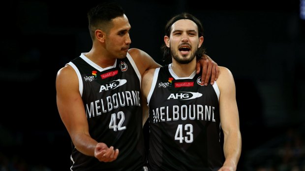 Desperate: Melbourne's Tai Wesley says players will need to step up across the board if Chris Goulding is ruled out of the clash with the Breakers.
Melbourne's Tai Wesley and Chris Goulding