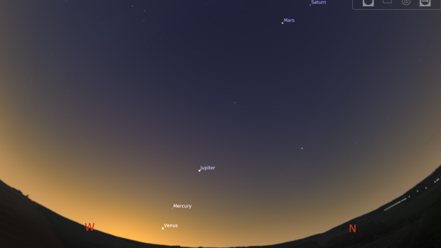 The location of the planets on August 2, just after 6pm.