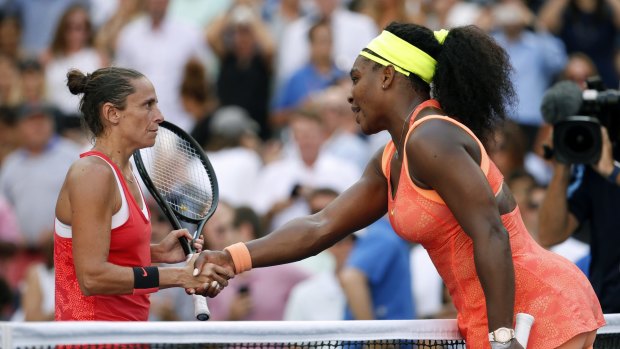 Congratulations: Roberta Vinci and Serena Williams after the Italian won their semifinal at the U.S. Open.