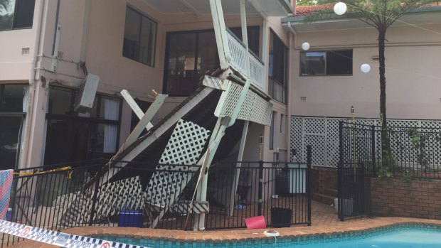 An estimated 20 people were on the balcony at the time of the collapse and emergency services said it was lucky no-one was seriously injured or killed.