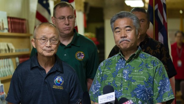 Hawaii’s emergency management administrator Vern Miyagi and Hawaii Governor David Ige after the false alarm.