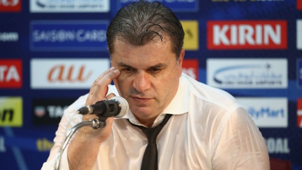 Socceroos coach Ange Postecoglou at the post match press conference.