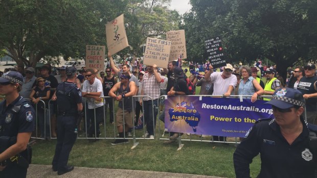Protesters gather for the Reclaim Australia rally in Brisbane.