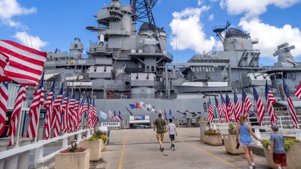 Missouri battleship in Pearl Harbor, US.