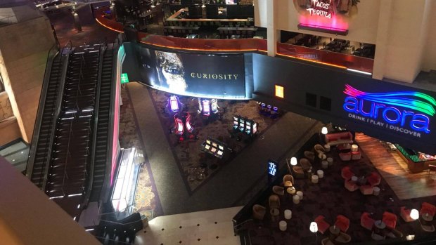 The couple's view down into the casino below during the hotel lockdown.