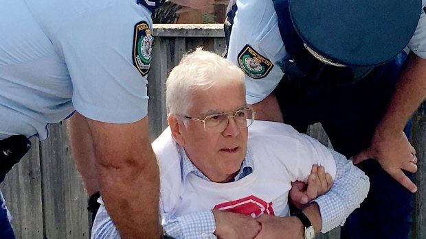 Bill Halliday was among activists at 4 Northcote Road, Haberfield, protesting against a federation home being bulldozed as part of WestConnex. 