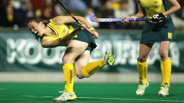 PERTH, AUSTRALIA - JULY 04 Nicole Arrold of the Hockeyroos takes a shot at goals during the Hockey International match between Australia and Germany at the Perth Hockey Stadium on July 4, 2009 in Perth, Australia. Photo by Paul Kane/Getty Images SPECIAL 0