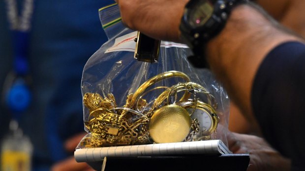 Suspected stolen gold seized in a police raid on gold trader Alejandro Mendieta.