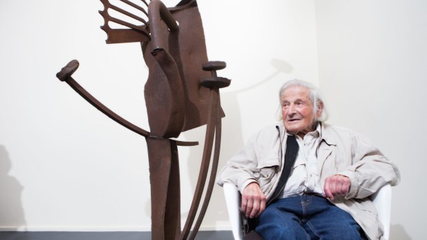Melbourne sculptor Erwin Fabian at his latest exhibition to coincide with his 100th birthday.