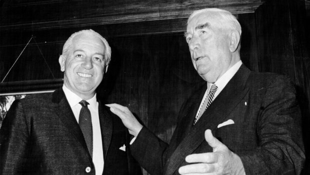 Sir Robert Menzies, right, with Harold Holt in 1966.