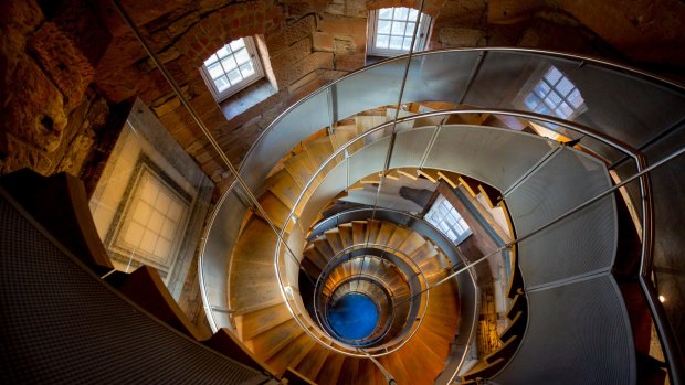 The spiral staircase to the viewing platform in the Mackintosh Tower at the Lighthouse - Scotland's National Centre for Design and Architecture, in the city centre of Glasgow. 