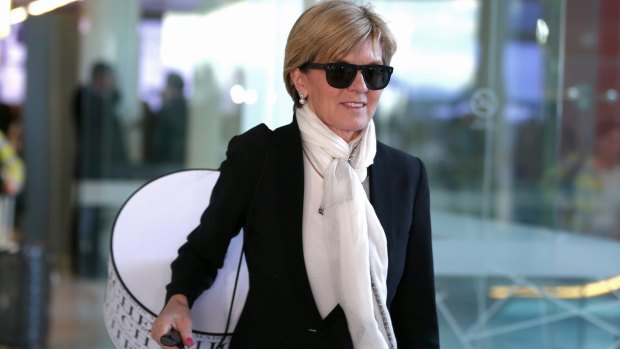 Foreign Affairs Minister Julie Bishop arrives at Canberra Airport.