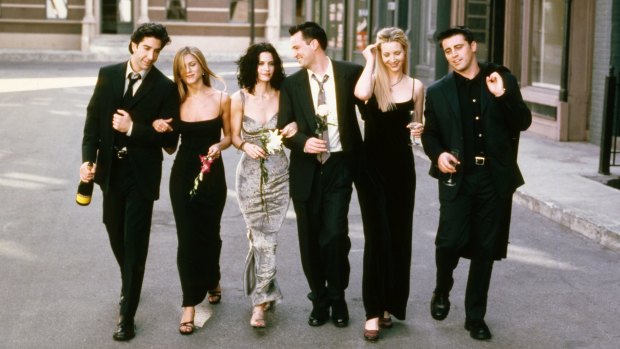<i>Friends</i> stars, from left, David Schwimmer, Jennifer Aniston, Courteney Cox, Matthew Perry, Lisa Kudrow and Matt LeBlanc.